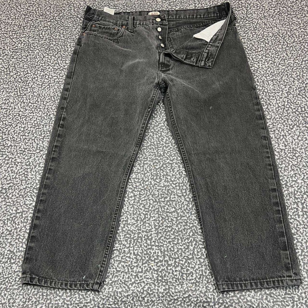 Levi's 501 Jeans Men 42x30 Black Straight Button Fly Denim Pants‎ Pockets